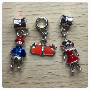 Boy, Girl, Couple Heart Dangle Charm Bundle Set
